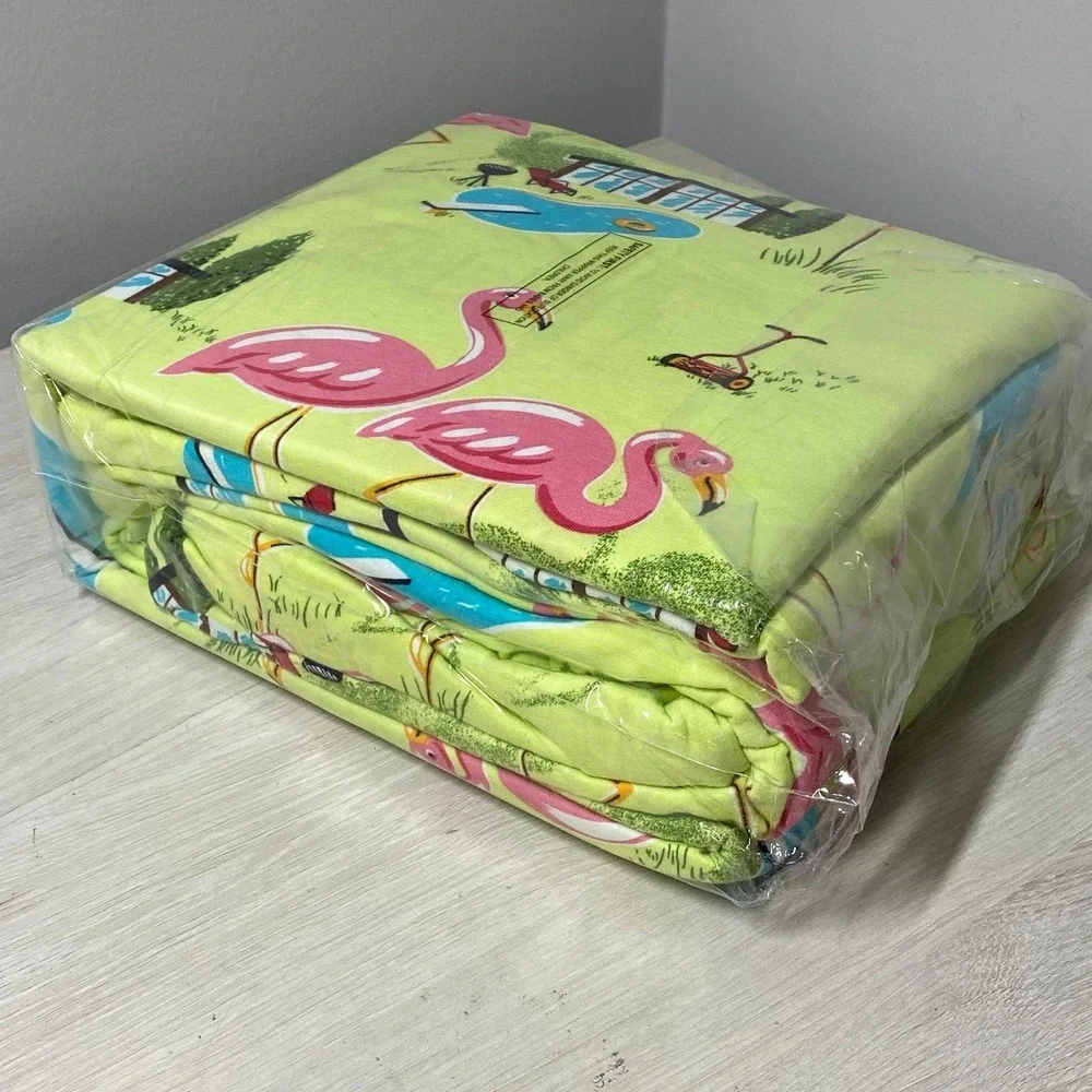 NEW Nick & Nora Poolside Flamingos Twin Jersey Sheet Set 100% Cotton Retired